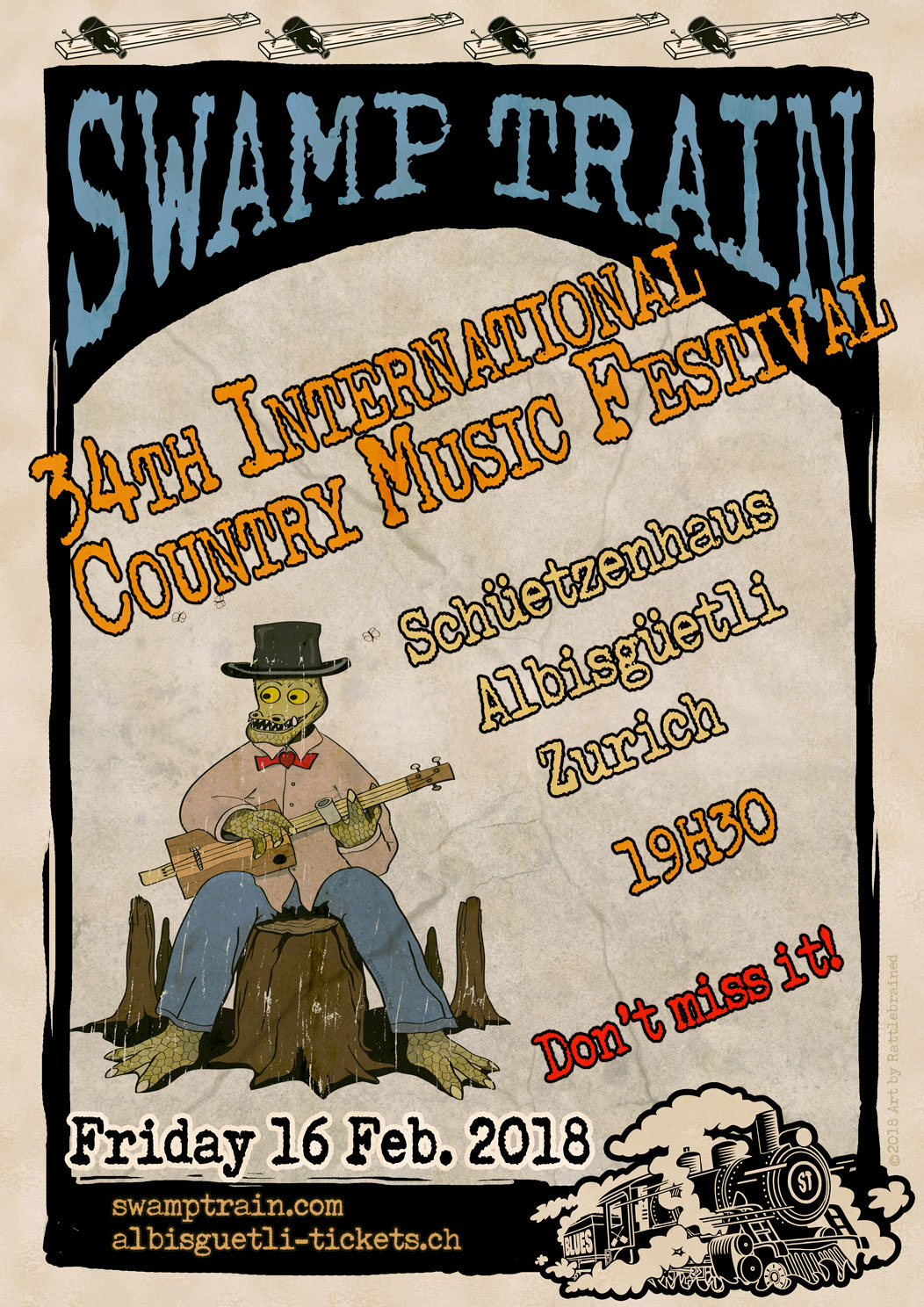 Flier for Swamp Train @ the 34th Country Music Festival in Zurich